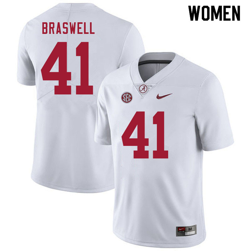 Alabama Crimson Tide Women's Chris Braswell #41 White NCAA Nike Authentic Stitched 2020 College Football Jersey FX16Y32LF